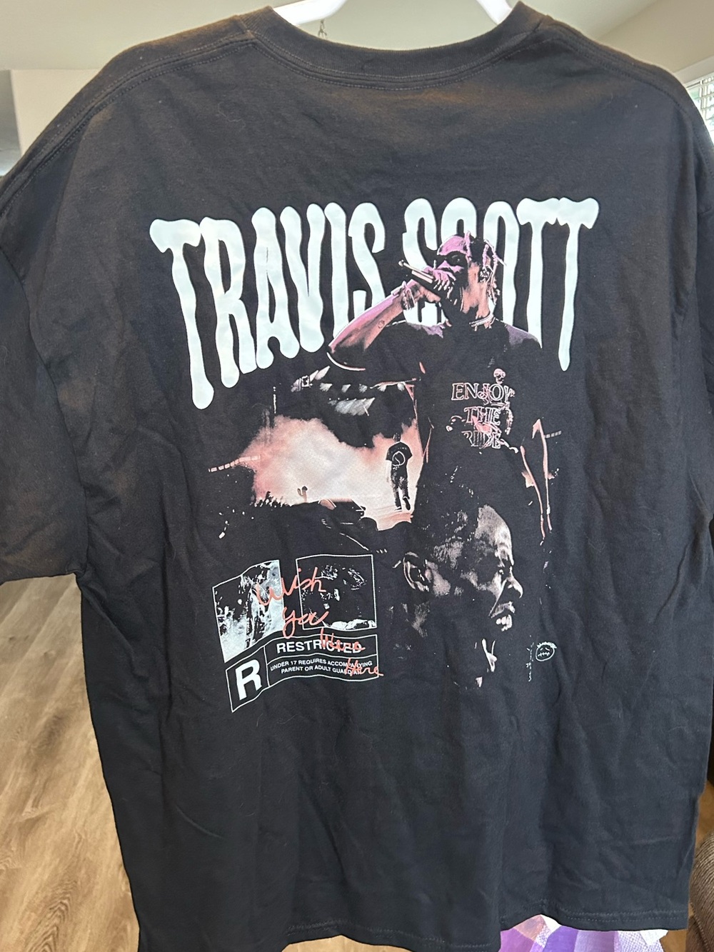Gildan Black Short Sleeve Graphic Tee with White and Pink Print